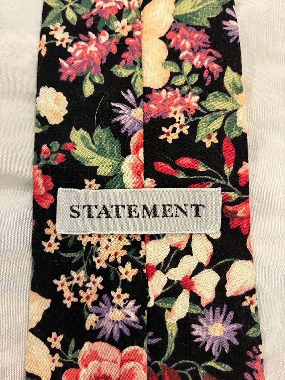 Statement Black Multi-Color Floral Cotton Necktie